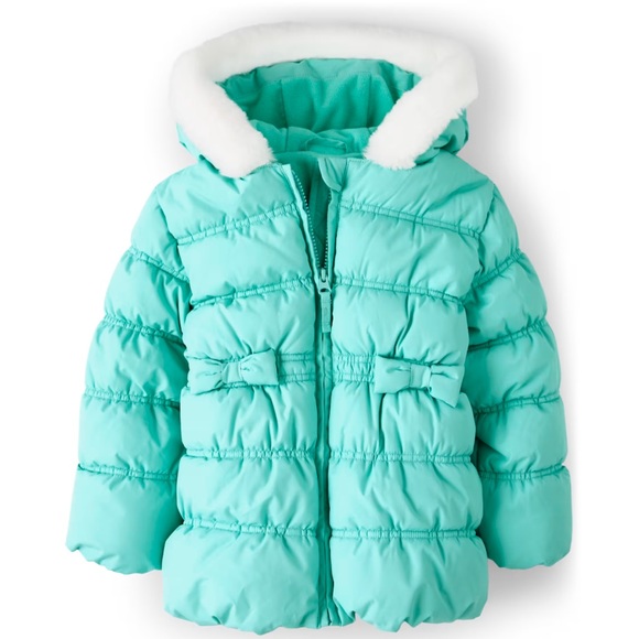 Gymboree Girls Bow Puffer Jacket - Polar Party - Mint Tint - Picture 7 of 9